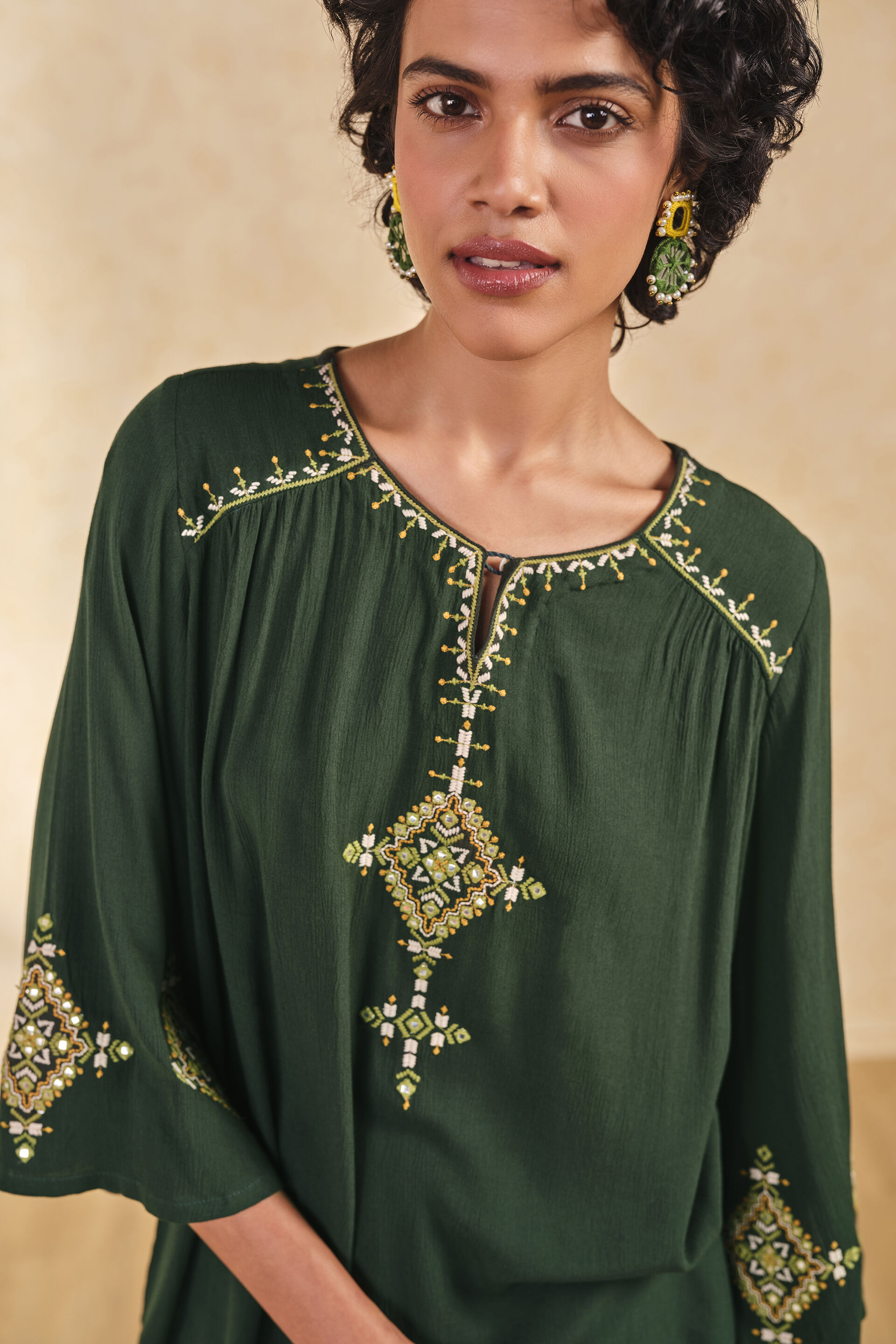 Green Embroidered Short Top, Green, image 7